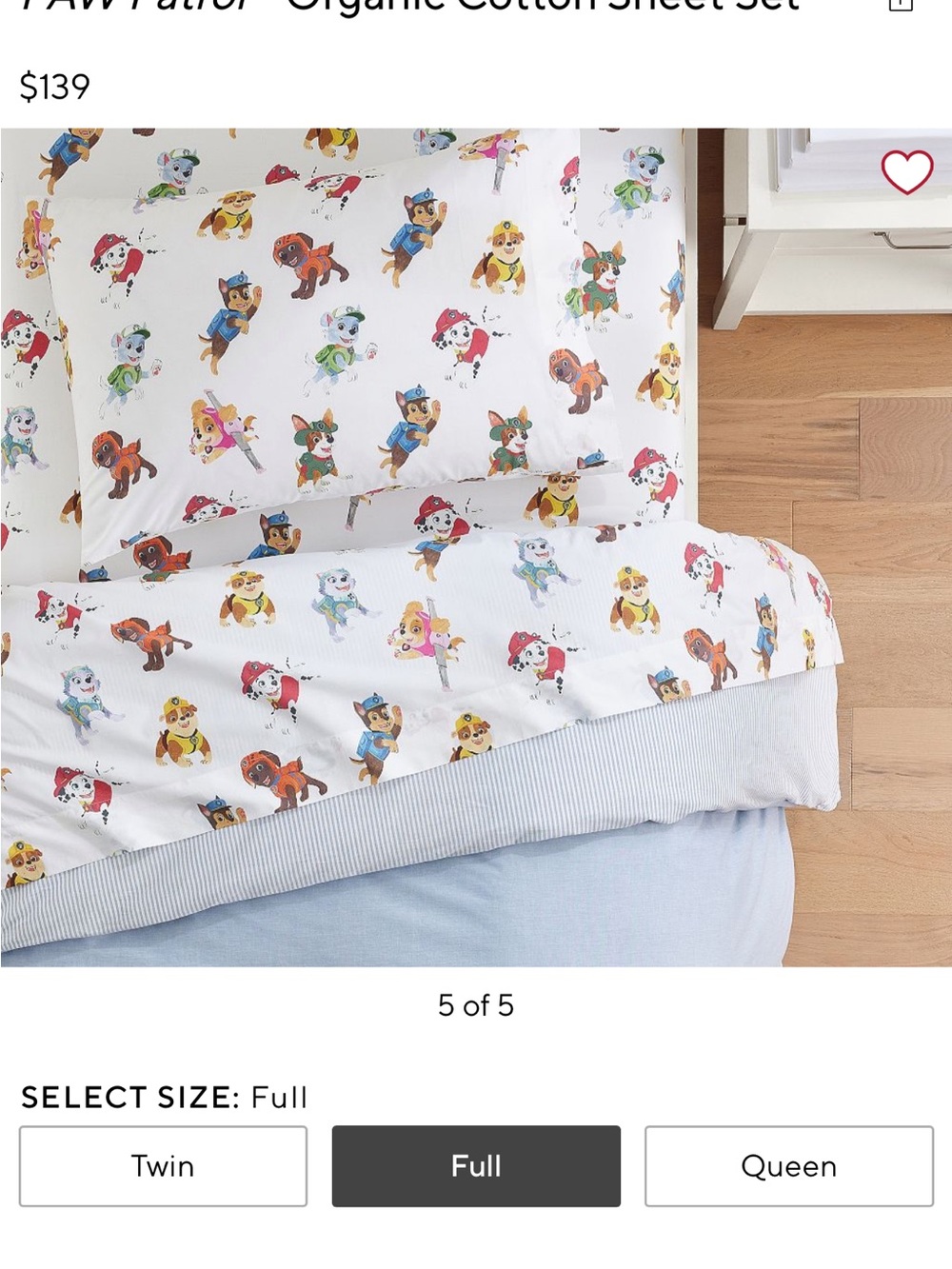 Pottery barn Kids Paw Patrol Organic Cotton Kids Sheet Set - full